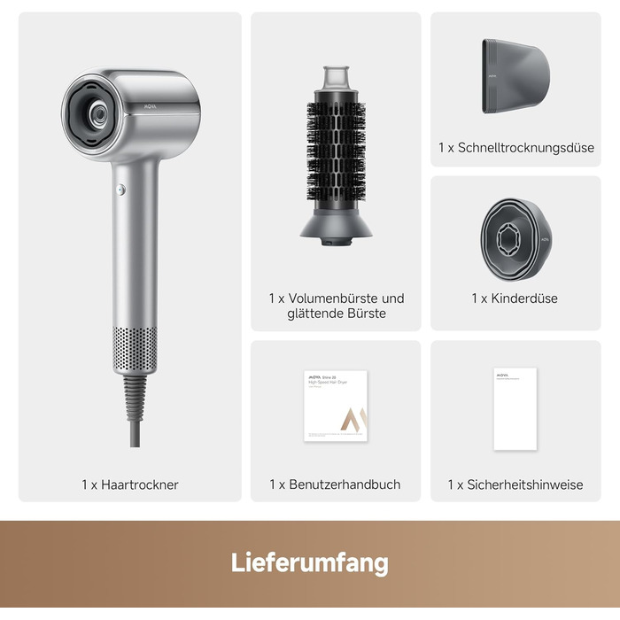 Фен для волосся MOVA Shine 20 з дифузором, високошвидкісним мотором та плазмою для догляду, NTC-контролем температури, сріблястий