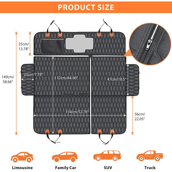 Ковдра для собак WHDPETS заднє сидіння автомобіля, килимок для багажника для собак, водонепроникне автомобільне ковдру для собак зі складною миска для собак, автомобільне ковдру для собак заднє сидіння з бічним захистом і оглядовим вікном