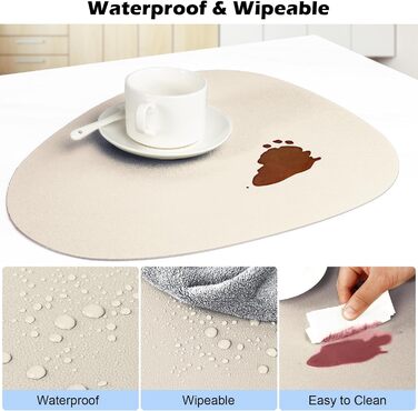 Набір з 6 підставок під тарілки, миючіся з підставками, двосторонні, з імітацією шкіри, водонепроникні для столу, кухні, ресторану та дому (6 шт., бежево-сірі)