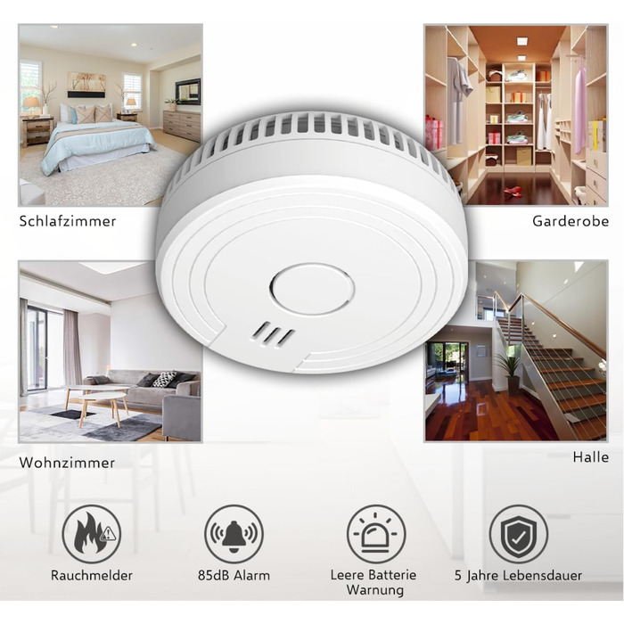 Набір датчиків диму ELRO FS1805M (6 шт.) з магнітним кріпленням | 5 років батареї та гарантія | Відповідає стандарту EN14604 | Білий