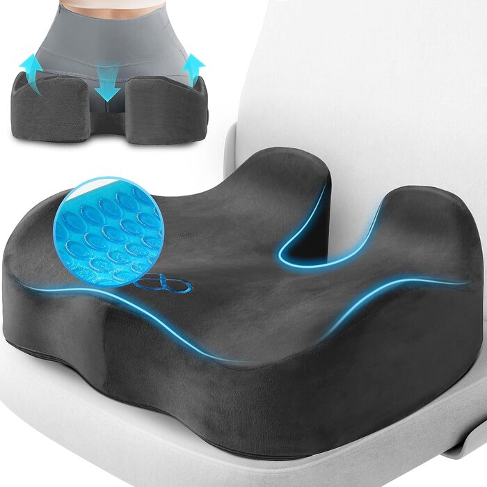 Подушка для сидіння CushyOasis: м'яка, з memory foam, для офісного крісла, сірого кольору, знімний чохол, протиковзна основа, для полегшення болю в куприку, товщиною 13,4 см (Medium)