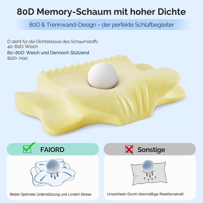 Подушка для шиї, подушка для голови з Memory Foam, ергономічна подушка для сну на боці, спині та животі, сіро-білий колір, 64 x 39 x 13 см