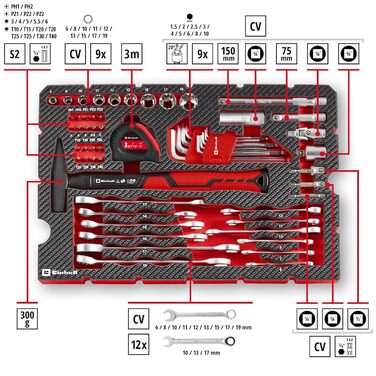 Einhell E-CASE 80: Набір інструментів в кейсі (80 предметів) для дому, майстерні, в дорозі - міцний пластиковий кейс