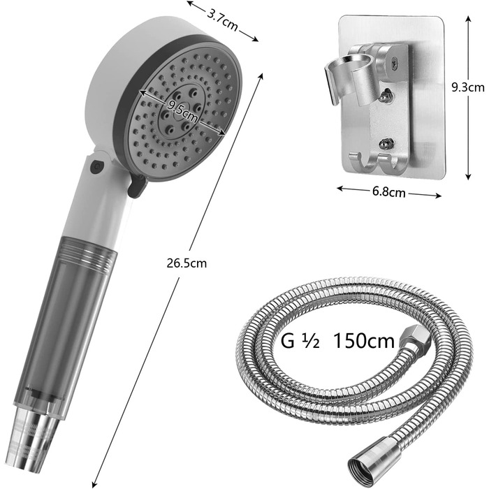 Душова Насадка STOAT з багатьма функціями, включаючи функцію зупинки, фільтр для води та захист від засмічення, душова насадка зі шлангом та кріпленнямдушова Насадка економить водунабір для душу з тропічним душемручний душ (білий)