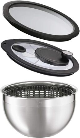 Салатниця-центрифуга RÖSLE з нержавіючої сталі 18/10, діаметр 24 см, з кришкою для зберігання