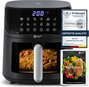 Фритюрниця Balter Airfryer HL-551T 5.5 л, чорна: 12 програм, 100 рецептів, з вікном