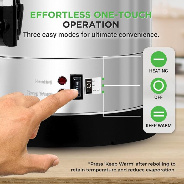 NutriChef Електричний автоклав та дозатор гарячої води 13л – нержавіюча сталь, безпечний кришка, краник без підтікання | Функція підігріву для глінтвейну, чаю, кави | Для комерційного та приватного використання | 1100W, компактний пристрій 13 літрів