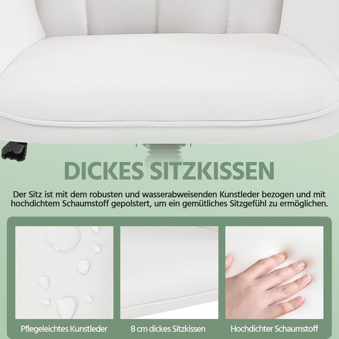 Офісне крісло Yaheetech: ергономічне, регульоване, з підлокітниками та роликами (до 136 кг), біле