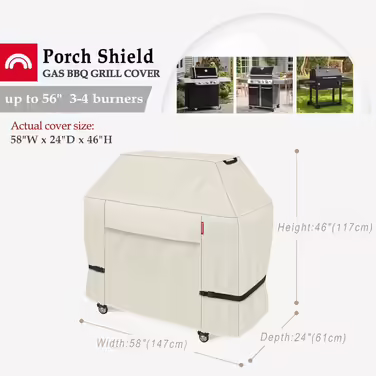 Чохол для газового гриля Porch Shield 147x61x117 см, водонепроникний 600D, для Weber, Brinkmann, Char-Broil, світло-коричневий