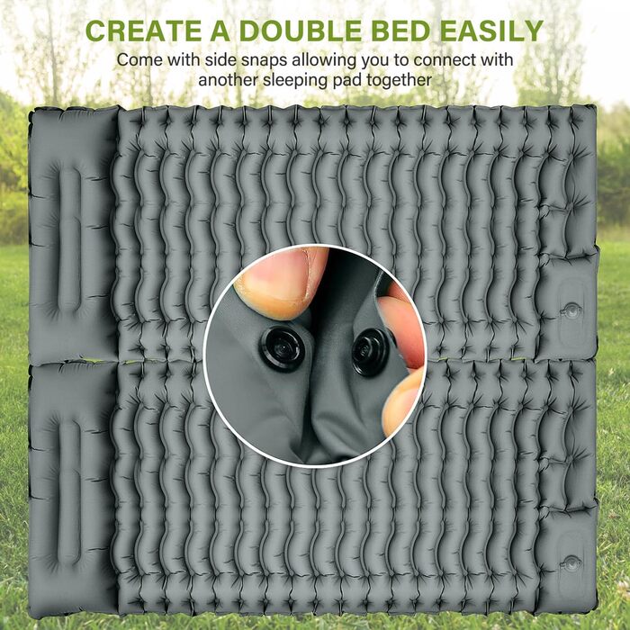 Надувний кемпінговий килимок Yuzonc Isomatte з вбудованим насосом та подушкою, компактний легкий матрац для походу та пляжу (Сірий)