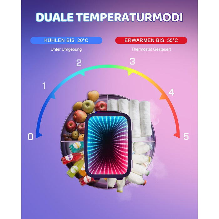 Міні-холодильник LIGIANT MF01C на 4л з підсвіткою (7 режимів), функція охолодження та підігріву, AC/DC, для авто, офісу та геймерської кімнати, чорний