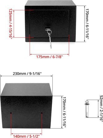 Сейф QWORK 23x17x17см - ключ з трьома бітами, сталь, високий рівень безпеки для цінностей