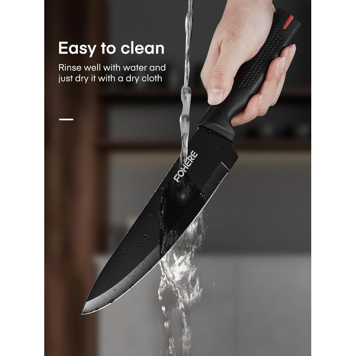Набір ножів FOHERE 13 предметів з точилкою: якісний набір кухонних ножів з нержавіючої сталі з точилкою та підставкою, чорний граніт