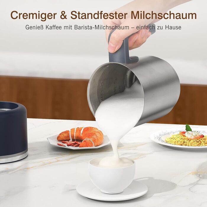 Електричний спінювач молока SIMPLETASTE 4-в-1: гарячий та холодний пінок, нагрів молока, какао, антипригарне покриття, автовимкнення, тиха робота, BPA-free, для капучіно та лате, темно-синій (безпечно мити в посудомийній машині та з запасним вінчиком)