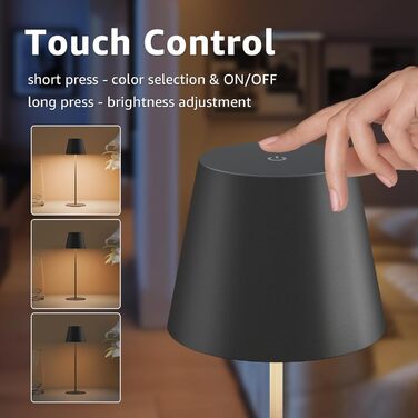 Набір з 2 LED-лампах настільних бездротових, акумуляторні USB-C, диммування, сенсорне керування, для вулиці, для ресторану, кемпінгу, бару, тераси (чорний)
