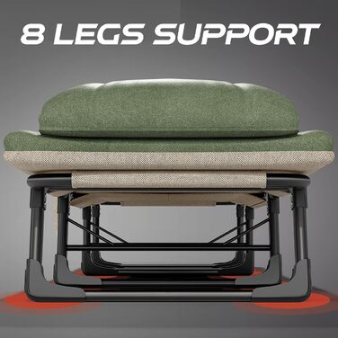 Розкладне кемпінгове ліжко XXL — Широка складана койка-розкладачка з регульованою спинкою для відпочинку, риболовлі та саду, зелена
