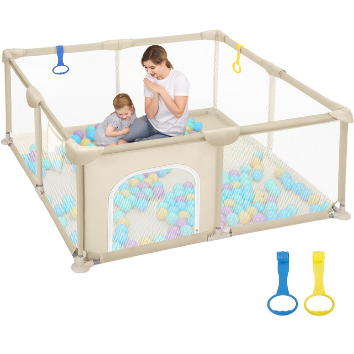 Дитячий манеж Dripex 124x124 см з дихаючою сіткою, сірий (124x124 см)