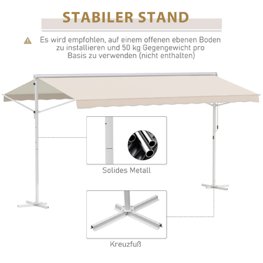 Маркіза Standmarkise Markise 4,5 x 3,4 м для тераси, сад, з відкидним механізмом та ручним приводом, колір кремовий, алюміній, метал.