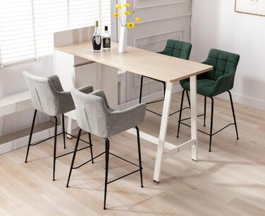 Набір з 2 барних стільців, сучасний дизайн, металеві ніжки, м'яке сидіння з фroté, вигнута спинка, для кухні, кафе, бістро, їдальні, зелений