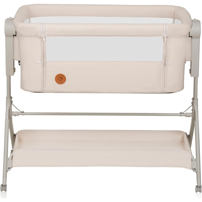 Дитяче ліжко Lionelo Leonie Plus 3 в 1: ліжко, коліска, ліжко-приліжко з регулюванням висоти, сітчасті стінки, знімною бічною панеллю та коліщатками з гальмом. Бежевий колір.