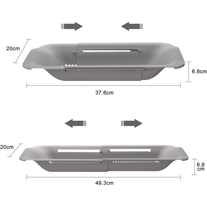 Сито Seiher висувне (36-50 см), кошик для просіювання techextra над раковиною, кошики для сита, кухонне сито, кошик для чищення, раковина піддон для фільтра кухонна раковина ідеально підходить для зливу овочів фрукти локшина- (Сірий-2 шт.)