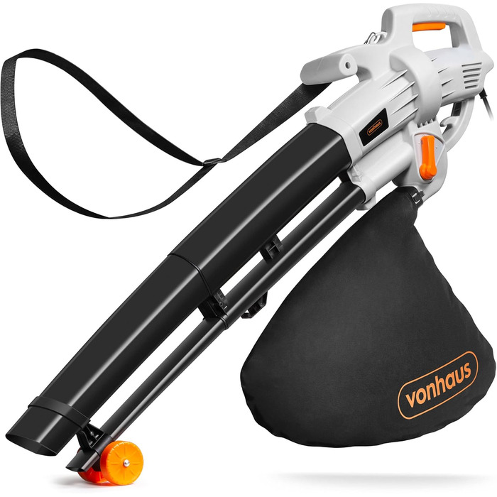 Електричний садовий пилосос-набір VonHaus 3000W: пилосос, дмухач, мульчер. Для саду, тераси, під'їзної дороги. З мішком 35л, плечовим ременем. Модель 8100089