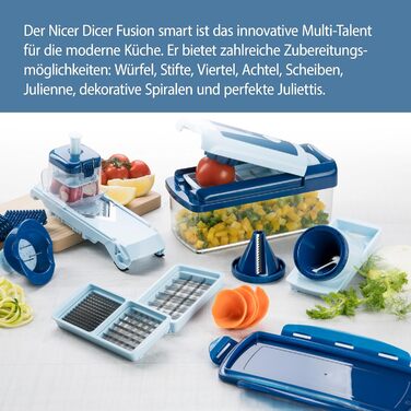 Nicer Dicer Fusion Smart Julietti - набір для нарізки овочів та фруктів, м'ятно-зелений, 16 частин | Нарізання, тертя, жульєн, спіралі, кубики | Новинка