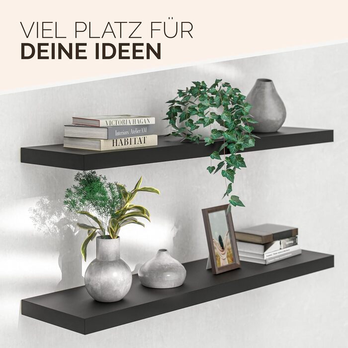 Полиця настінна Casaria Holz Schwarz 90 см для кухні, вітальні, коридору - чорна матова, витримує до 15 кг