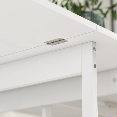 Розкладний обідній стіл в індустріальному стилі, на 4 особи, з відкритими полицями, гнучкий, металевий, ДСП, білий