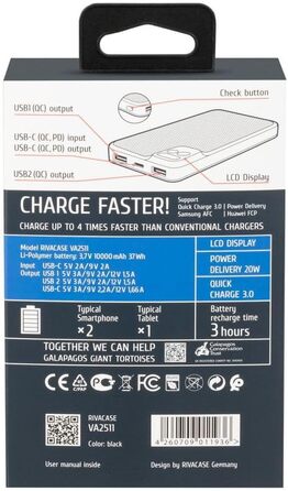 МАг, QC/PD 20 Вт, LCD дисплей, 1 вхід, 3 виходи, USB-C, сумісність з iPhone/Samsung/Huawei/iPad, 2511 Powerbank 10000