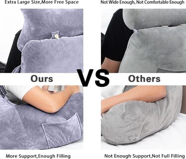 Крісло-мішок для читання з підголовником та підлокітником, сіре (X-Large)