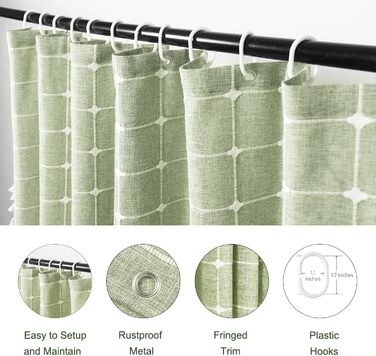 Завіса для душу Sage Green - Фармхаус Boho Modern з льону для ванної кімнати, Вінтажна Country, важка, з бахромою, Chic Bohemian, 48x72 см (1 шт.)