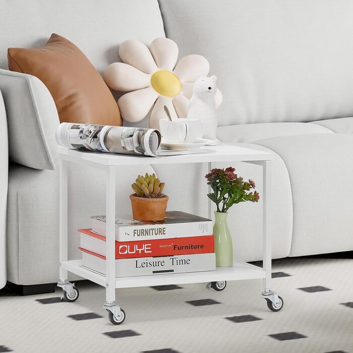 Підставка для принтера Smusei біла, 2-рівнева, з роликами, 42 x 30 x 35 см | Підставка для офісу та дому