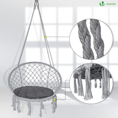Підвісне крісло-гойдалка VOUNOT з полицею для книг та подушкою, для дому та саду, діаметр сидіння 80 см, X-Large (Сірий)