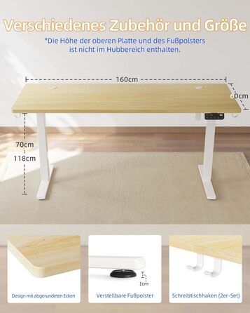 Електричний стіл YIHAYO з регулюванням висоти 140x60 см, з функцією пам'яті, білий каркас/біла поверхня