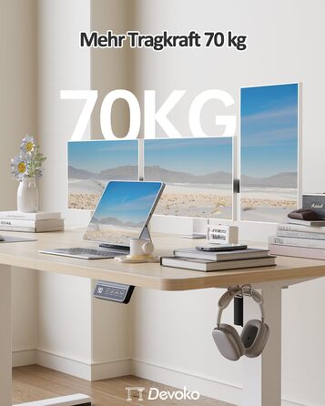 Електричний регульований стіл Devoko 120x60 см: офісний, для комп'ютера, з пам'яттю висоти, стоячий, бежевий