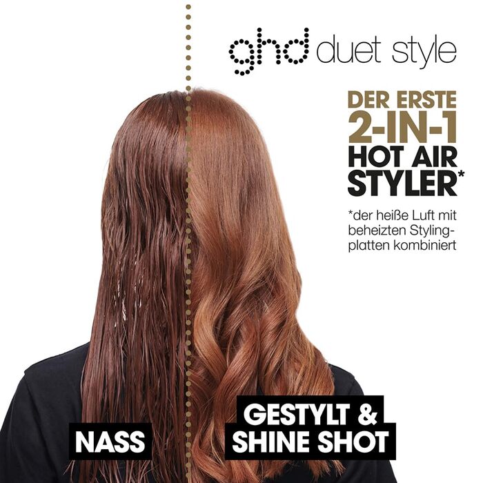 Дуетна зачіска GHD Випрямляч 2-в-1 фен, стайлер для гарячого повітря для зміни мокрого волосся на укладене (чорне мокре масло для укладання)