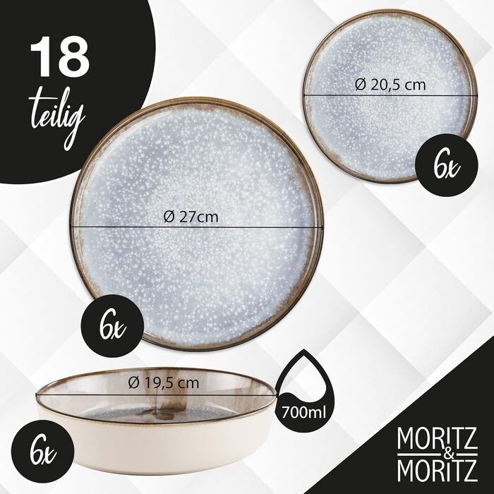 Набір посуду Moritz & Moritz BLOSSOM на 6 осіб (18 предметів) - Елегантний сервіз з високоякісного порцеляну з квітковим дизайном. Включає: 6 великих тарілок, 6 десертних тарілок, 6 супових тарілок