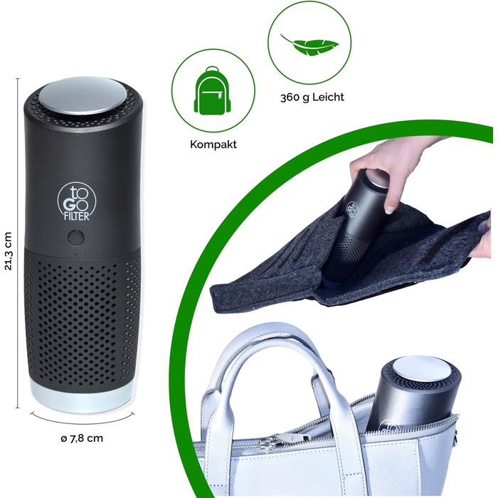 Портативний очисник повітря toGo Filter з акумулятором, компактний, для подорожей, авто, офісу. HEPA 13 фільтр, активне вугілля, для алергіків та астматиків, 15㎡