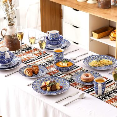 Посуд Vancasso Mandala, 16 предметів, порцеляновий набір для 4 осіб, блакитний, богемський стиль, ручна розпис