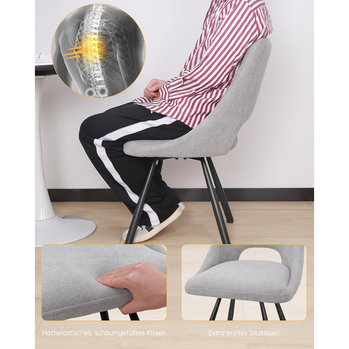 LEWE Комплект з 6 обертових стільців для їдальні, кухонних, вітальні та спальні, ергономічні, без підлокітників, з тканини кашемір (сірий)