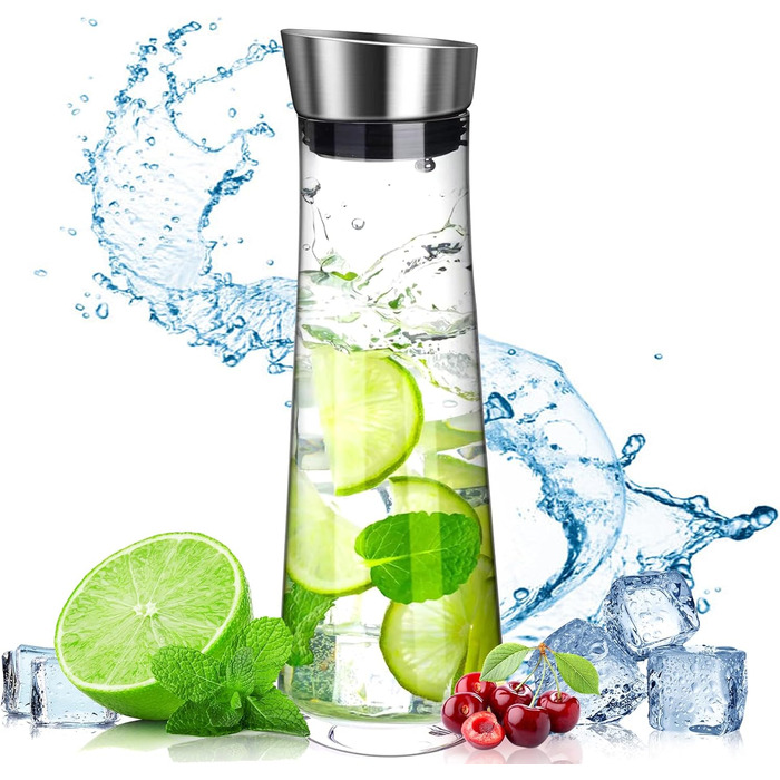 Скляна карафа для води та напоїв з кришкою та виливом, 1.5 літра