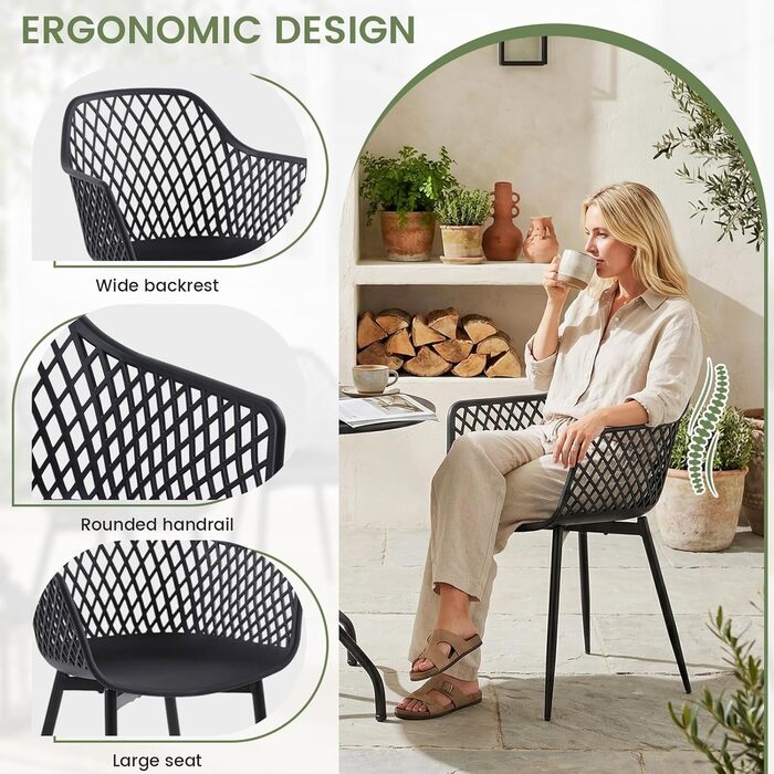 Набір садових стільців для відпочинку на терасі та балконі, чорний (8 шт.)