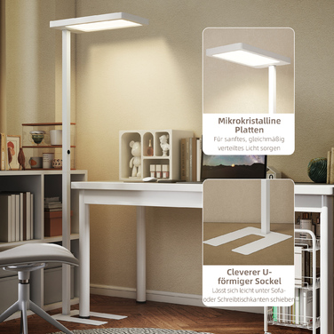 Світлодіодна настільна лампа з м'яким світлом, підлогова лампа з пультом дистанційного керування, регульована яскравість, корпус з пластику та металу, колір – білий.