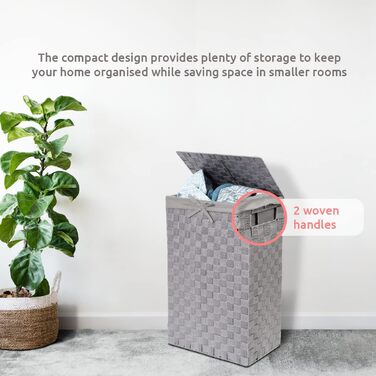 Кошик для білизни RAN6891 Stan з кришкою, ручками, плетіння, металевий каркас, знімне вкладиш з льону, 30 x 30 x 50 см, Колір: Коричневий