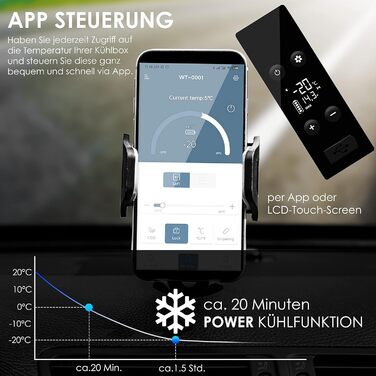 KESSER® Холодильник-морозильник компресорний 52 л з APP-керуванням, USB, 12/24/230V, телескопічна стійка, 2 колеса, охолодження до -20°C для авто, вантажівки, човна