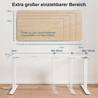 Електричний столовий стіл Devoko з регулюванням висоти, 60-125 см, 3 пам'яті, білий