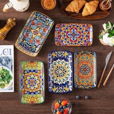 Набір тарілок Vancasso SIMI прямокутні, 6 шт. Порцелянові тарілки для сервірування, десертні, на 6 осіб, 24.7 x 14.2 см