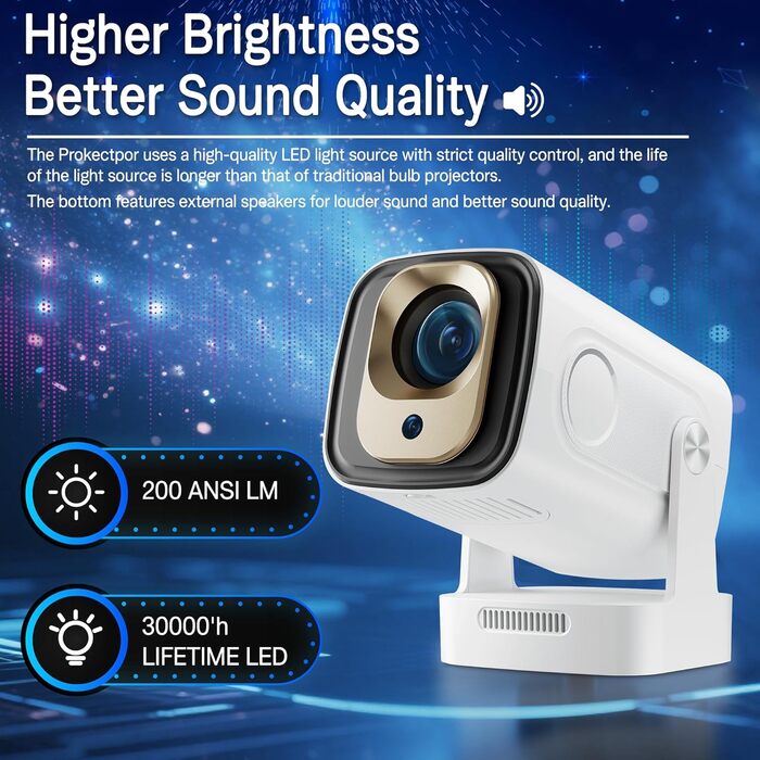 Портативний міні проєктор 4K з Wi-Fi та Android 11: підтримка 1080P Full HD, HDMI, для телефону/ПК/ноутбука, з вбудованим динаміком (HY260pro)