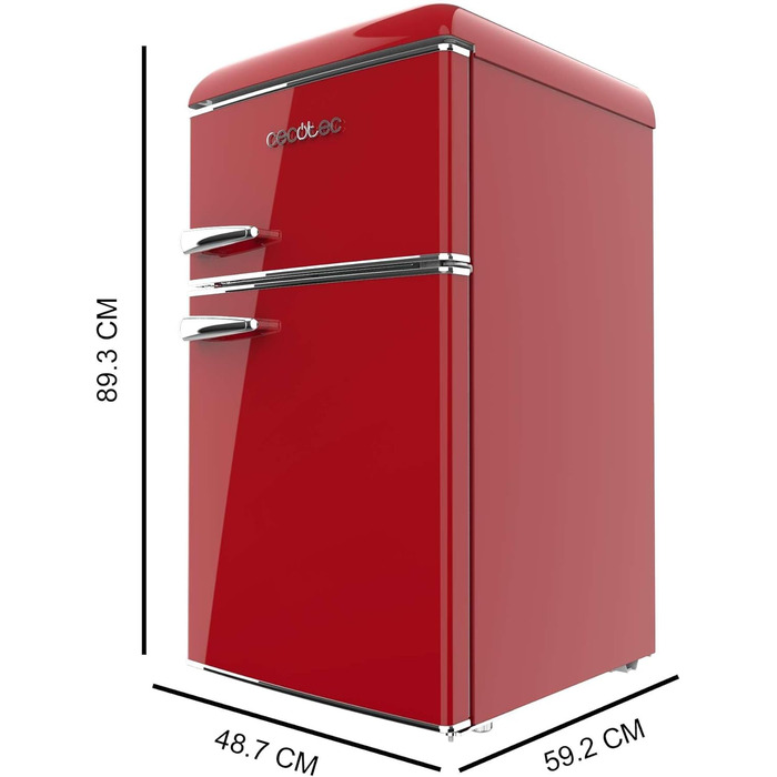 Холодильник Cecotec Bolero CoolMarket 2D Origin 86L - Retro, 89.3 x 48.7 см, 86 л, Клас E, з Ice Box, внутрішнім освітленням та хромованим ручками